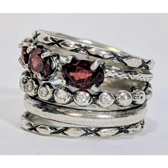 Sundance Catalog Sterling Silver Garnet Diamond All Together Ring Size 5 Israel - Picture 5 of 9